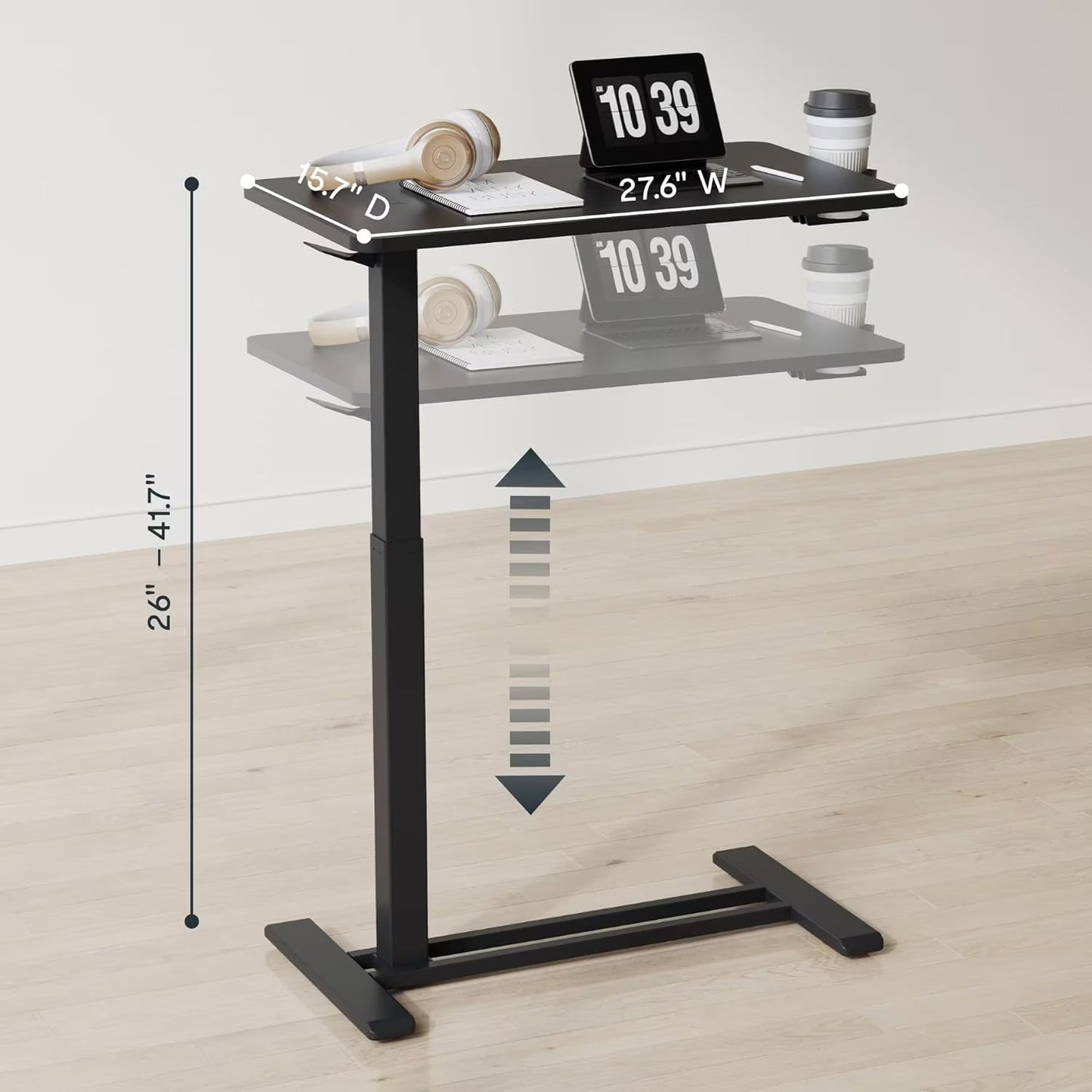 Standing Scroll Table With Hidden Wheels Side Table  Height-adjustable