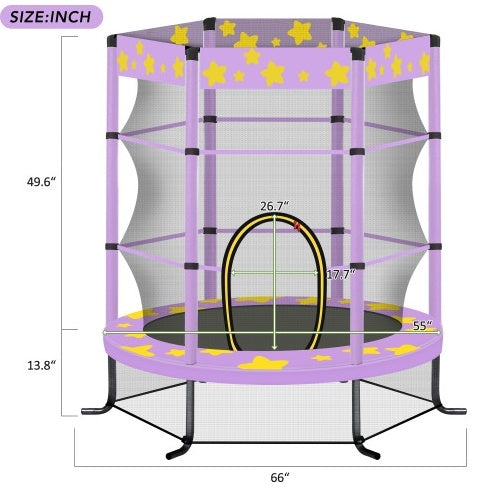 55 Inch Kids Trampoline With Safety Enclosure Net, 4.5FT Outdoor