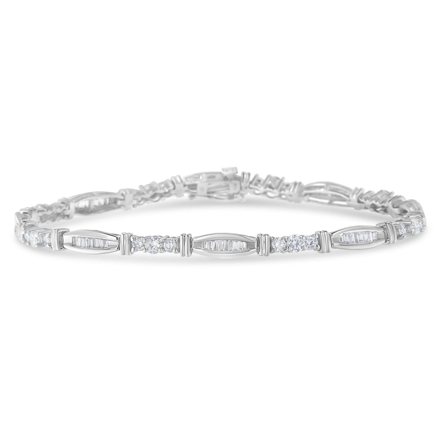 10K White Gold Geometric Pattern Diamond Tennis Bracelet (3 cttw, H-I