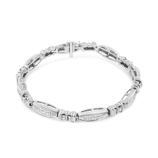 14K White Gold 2.0 Cttw Channel-Set Alternating Baguette and Princess-