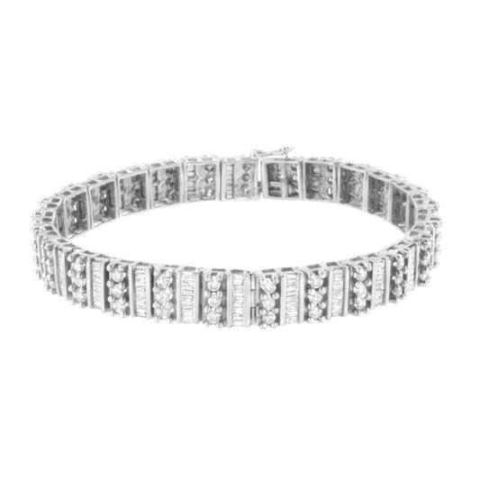 14K White Gold 4 7/8 cttw Baguette & Round Brilliant-Cut Diamond Chann