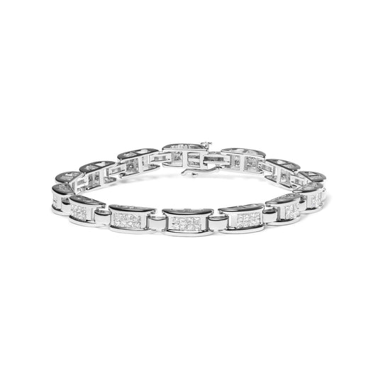 14K White Gold 3.0 Cttw Invisible Set Princess Cut Diamond Link and Bu