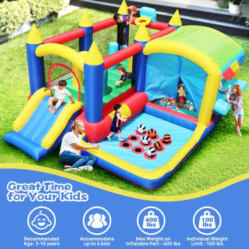 7 In 1 Inflatable Bounce House, Bouncy House With Ball Pit For Kids