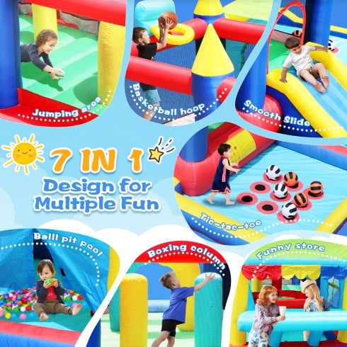 7 In 1 Inflatable Bounce House, Bouncy House With Ball Pit For Kids