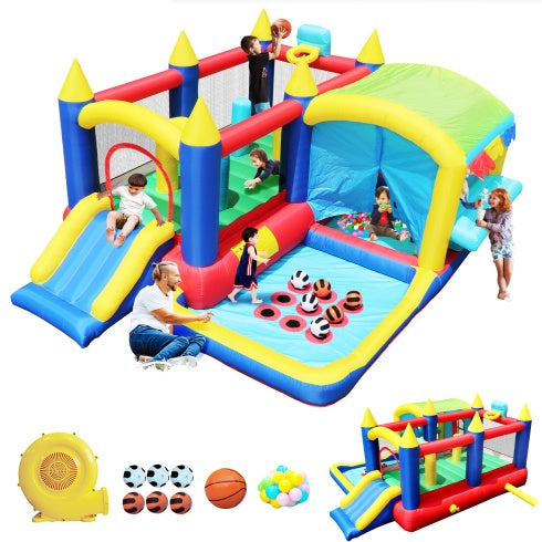 7 In 1 Inflatable Bounce House, Bouncy House With Ball Pit For Kids