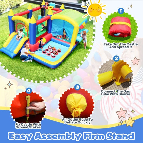 7 In 1 Inflatable Bounce House, Bouncy House With Ball Pit For Kids