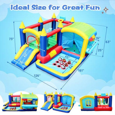 7 In 1 Inflatable Bounce House, Bouncy House With Ball Pit For Kids