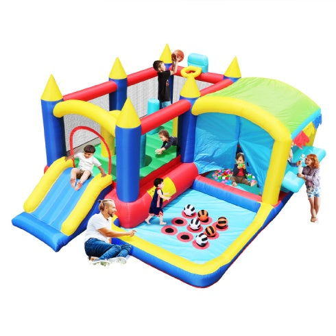 7 In 1 Inflatable Bounce House, Bouncy House With Ball Pit For Kids