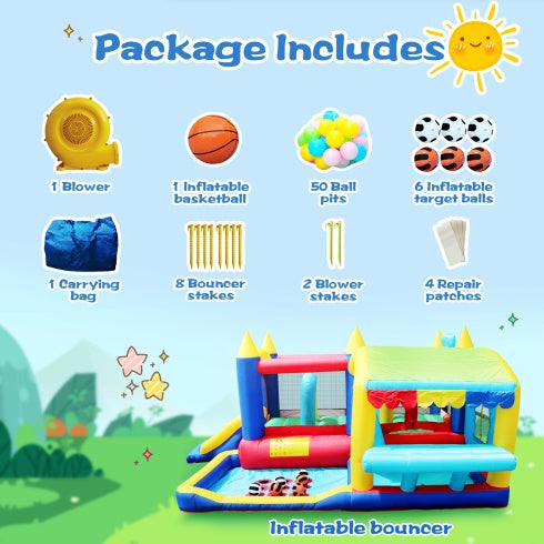 7 In 1 Inflatable Bounce House, Bouncy House With Ball Pit For Kids