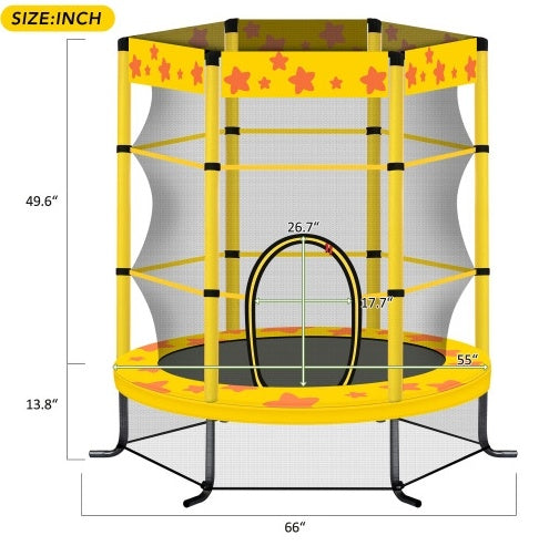 55 Inch Kids Trampoline With Safety Enclosure Net, 4.5FT Outdoor