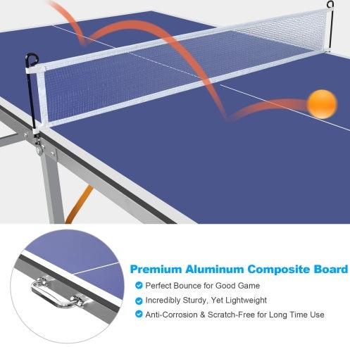 6ft Mid-Size Table Tennis Table Foldable Portable Ping Pong Table Set