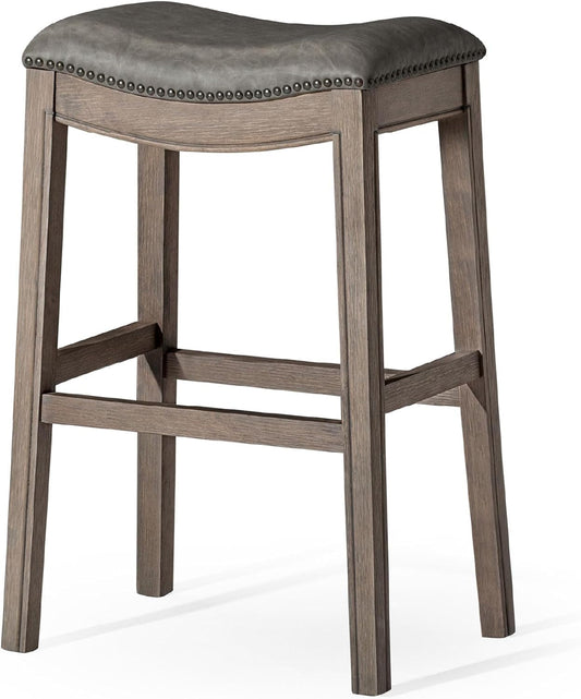 Adrien 31 Inch Bar Height Backless Saddle Barstool in Reclaimed Oak