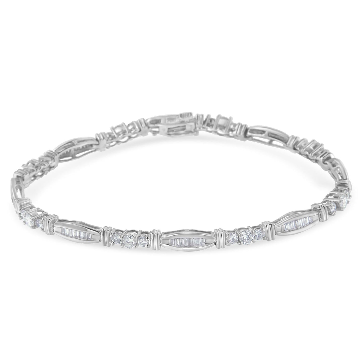 10K White Gold Geometric Pattern Diamond Tennis Bracelet (3 cttw, H-I