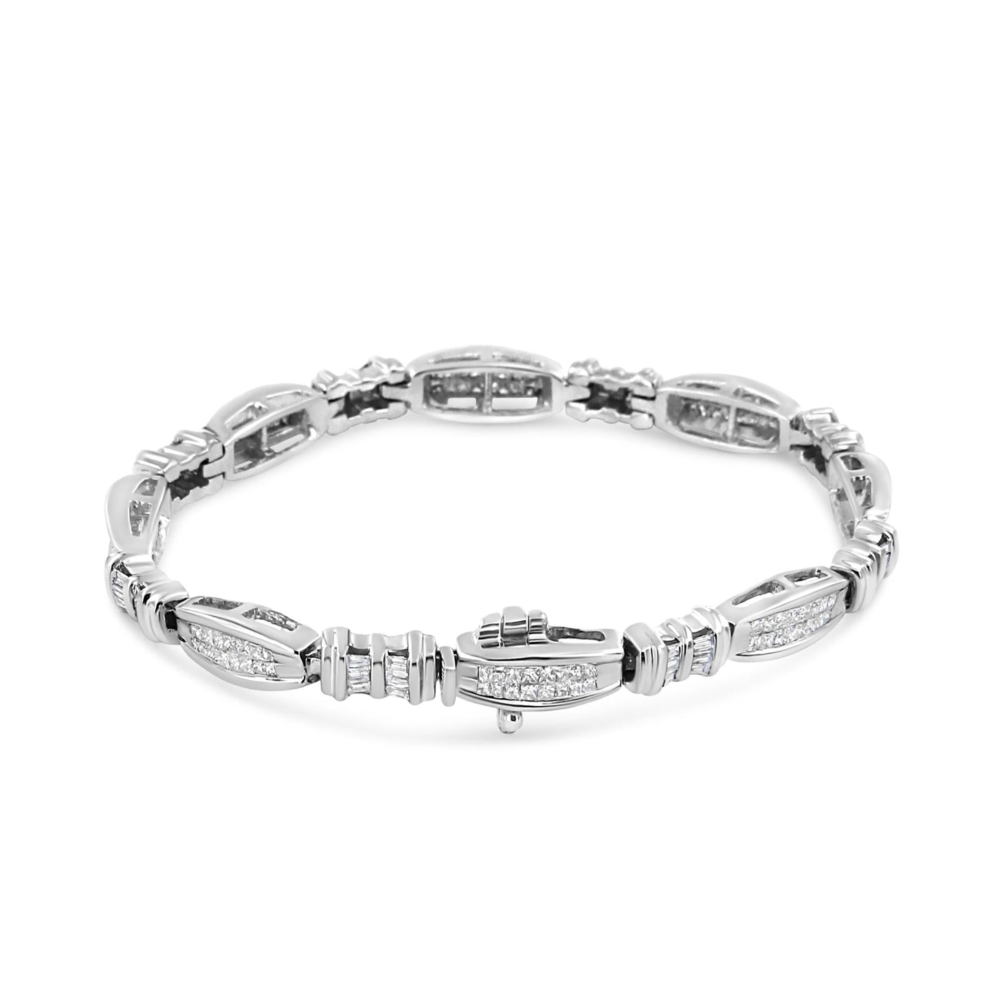 14K White Gold 2.0 Cttw Channel-Set Alternating Baguette and Princess-