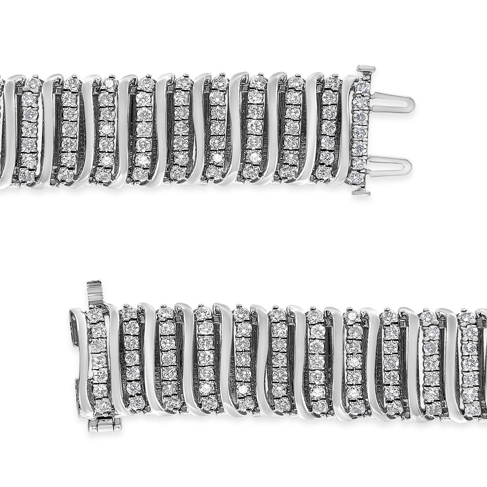 .925 Sterling Silver 8 1/2 Cttw Diamond 7 Row Chevron "S" Curved Link