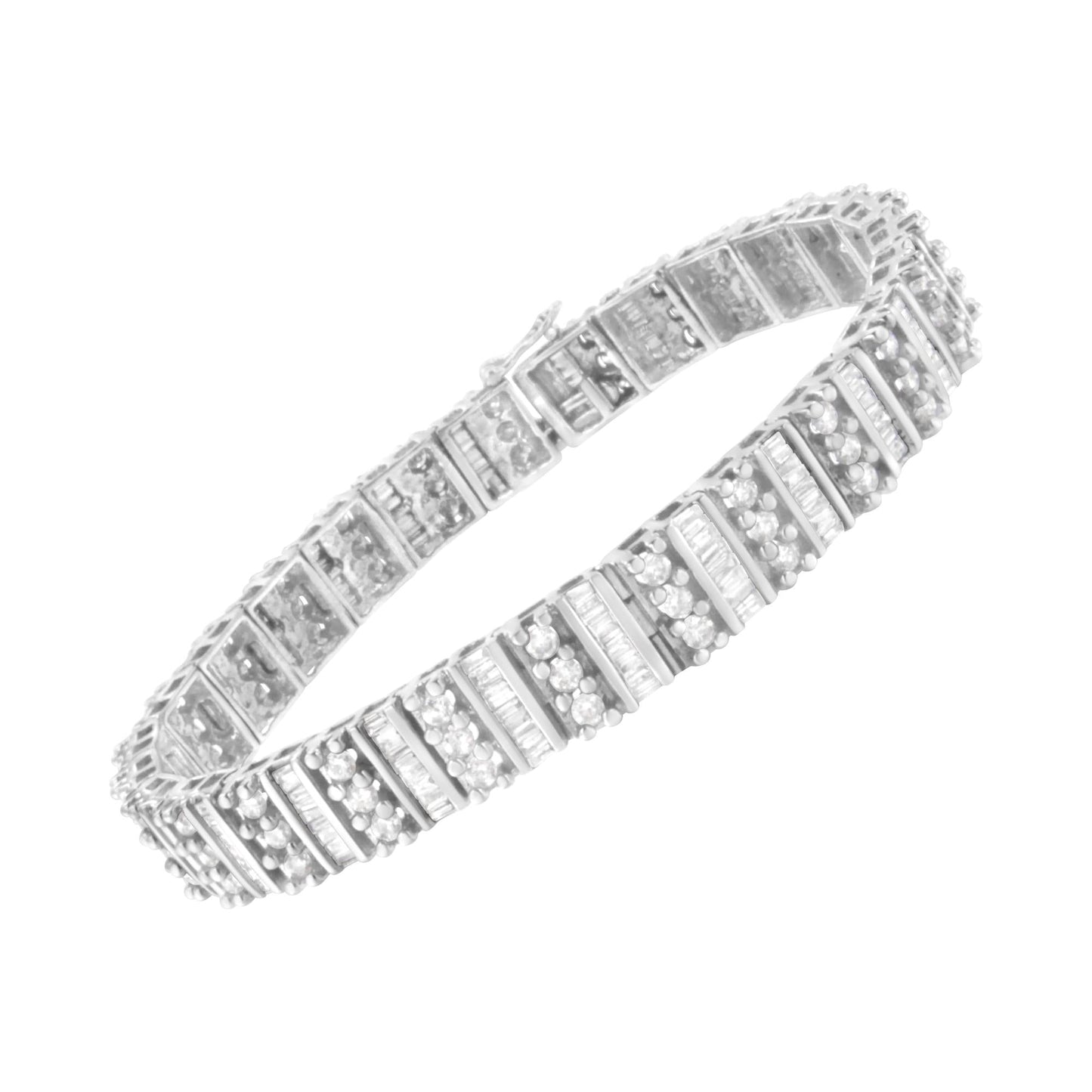 14K White Gold 4 7/8 cttw Baguette & Round Brilliant-Cut Diamond Chann