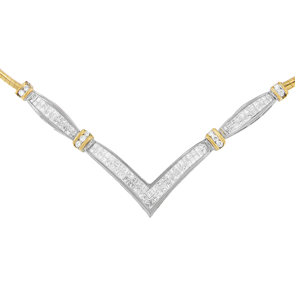 14K Yellow and White Gold 2.00 Cttw Round and Princess-Cut Diamond 'V'