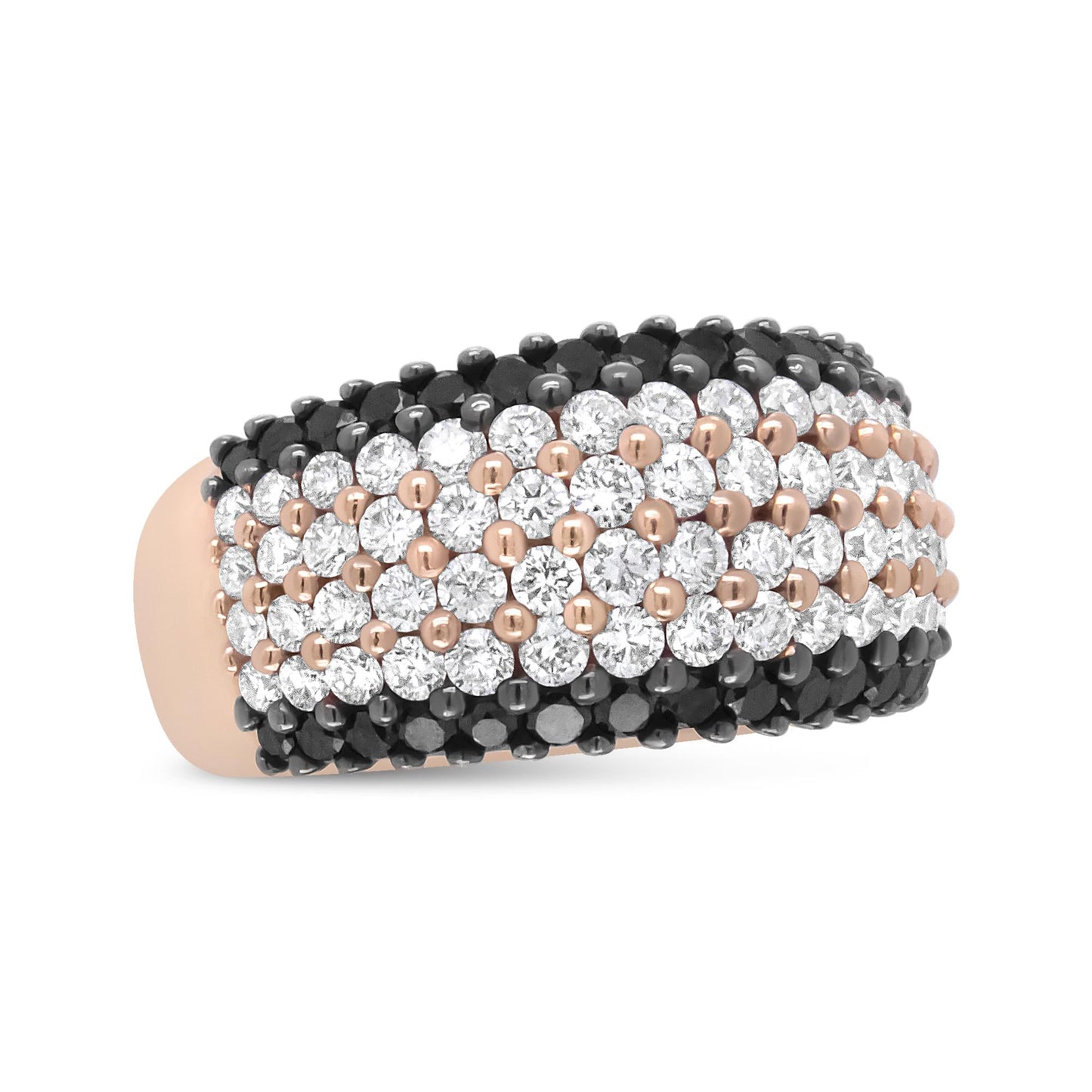 18K Rose Gold 2 1/5 Cttw Black and White Diamond 6 Row Band Ring (F-G