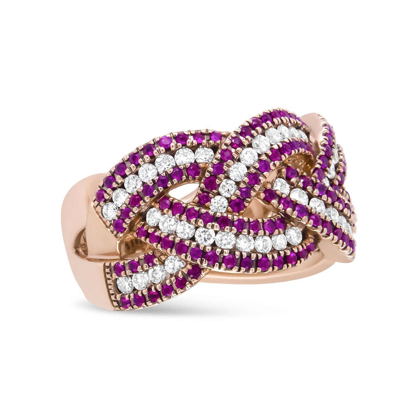 18K Rose Gold Red Ruby and 7/8 Cttw Diamond Woven Braided Band Ring (F