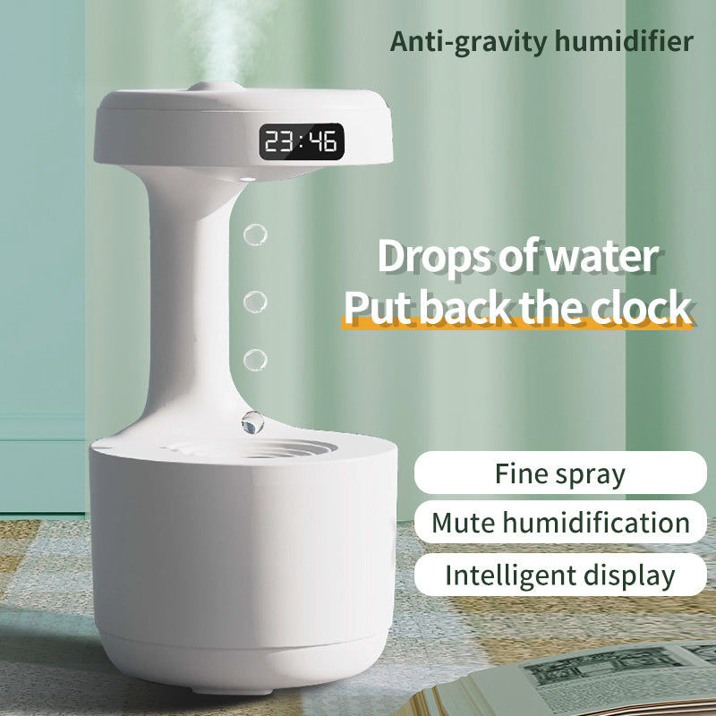 Bedroom Anti-Gravity Humidifier With Clock Water Drop Backflow Aroma