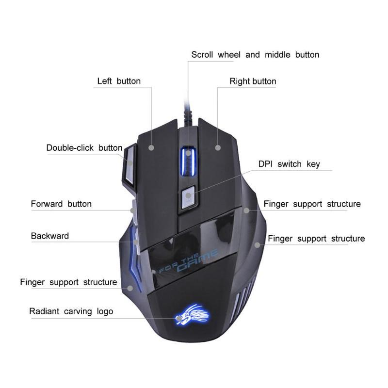 Wired Gaming Mouse 5500DPI 7-Color LED Backlight Optical Mouse Gamer