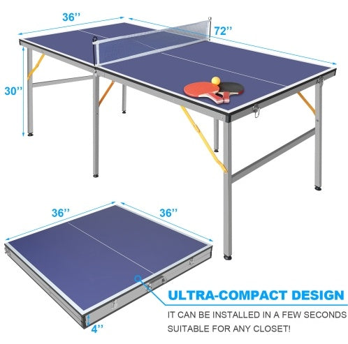 6ft Mid-Size Table Tennis Table Foldable Portable Ping Pong Table Set