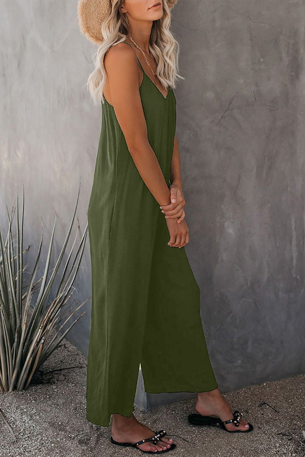 Spaghetti Straps Wide Leg Pocketed Jumpsuits