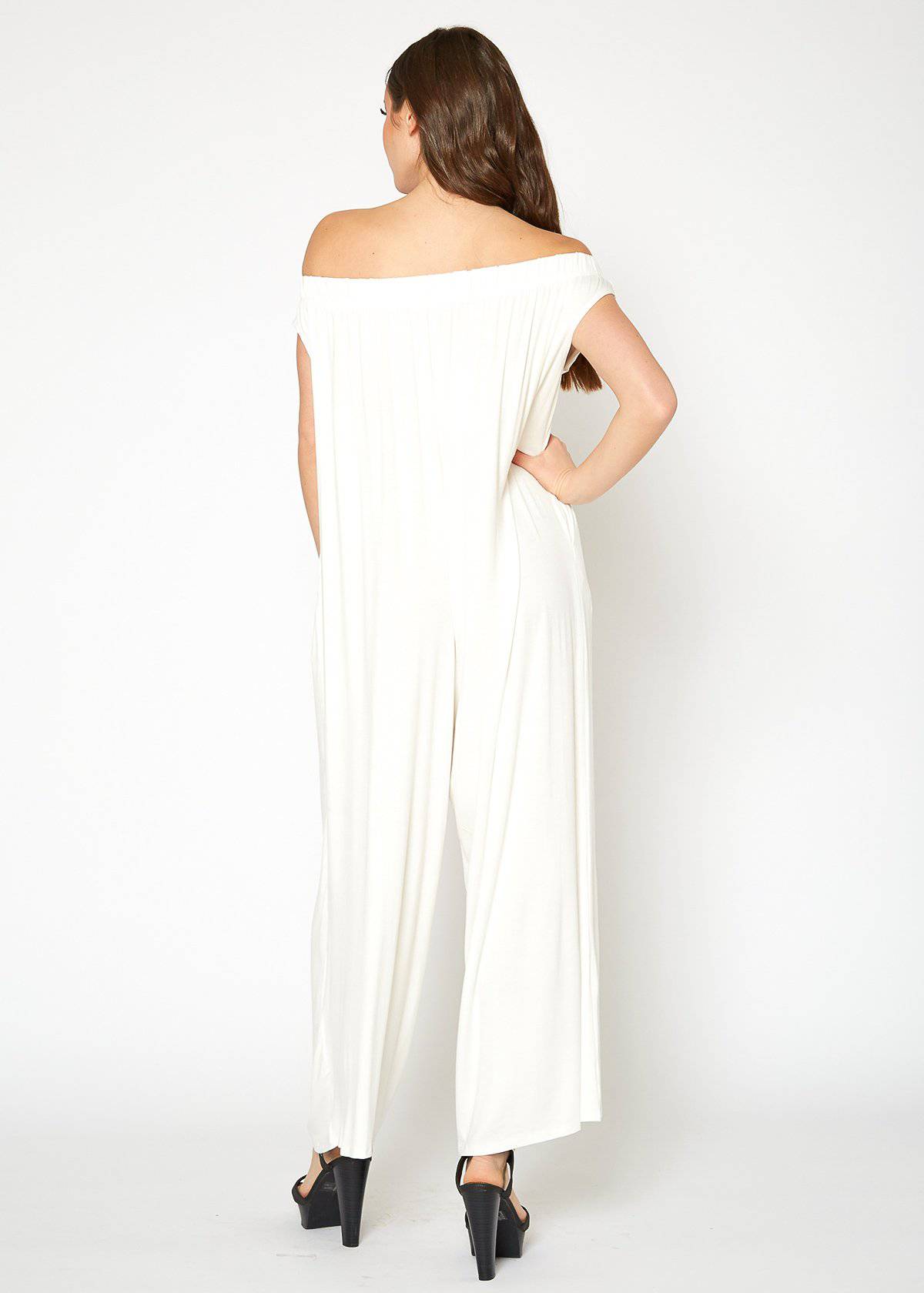 Women's Off Shoulder Wide Leg Jumpsuit With Pockets