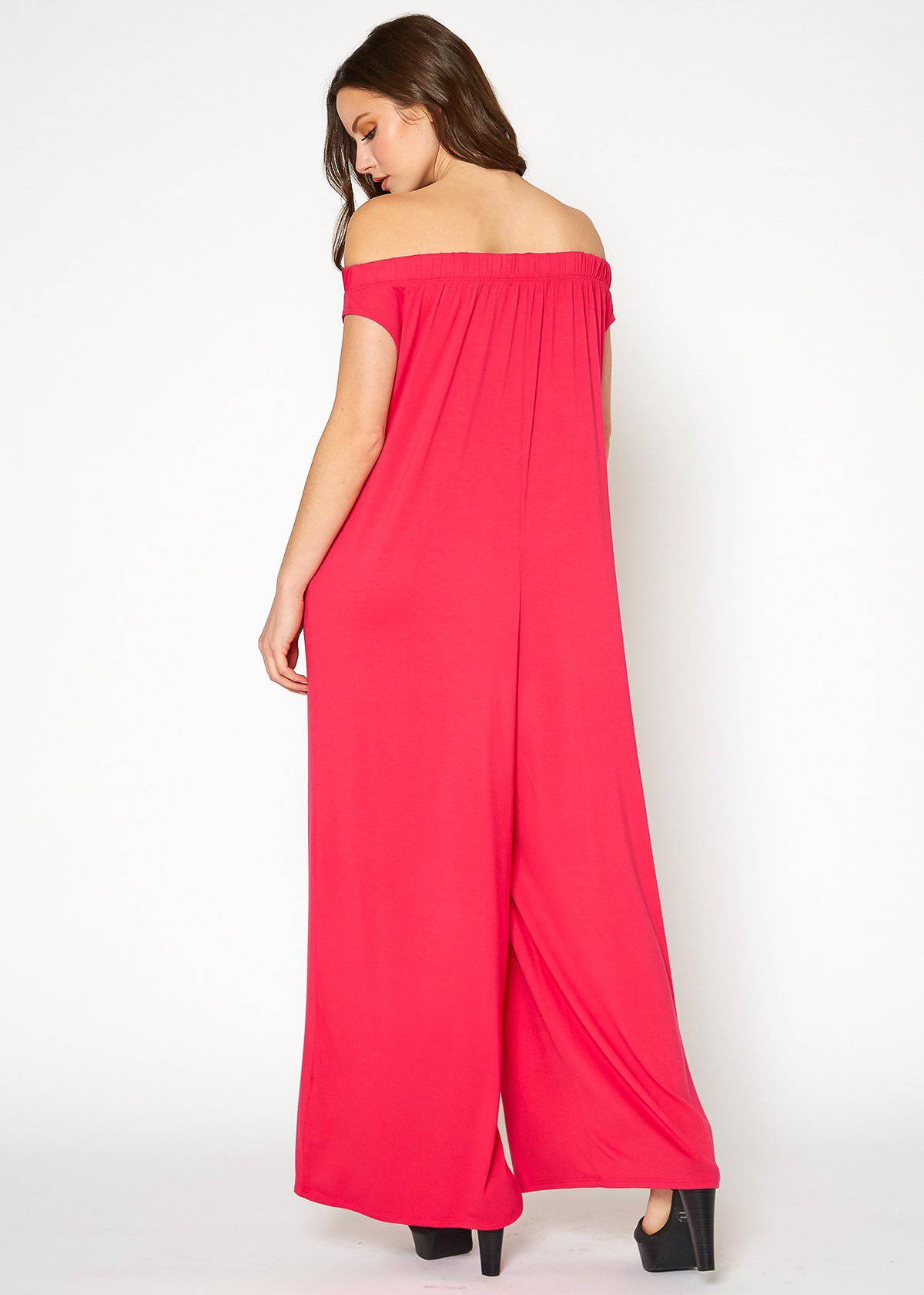 Women's Off Shoulder Wide Leg Jumpsuit With Pockets