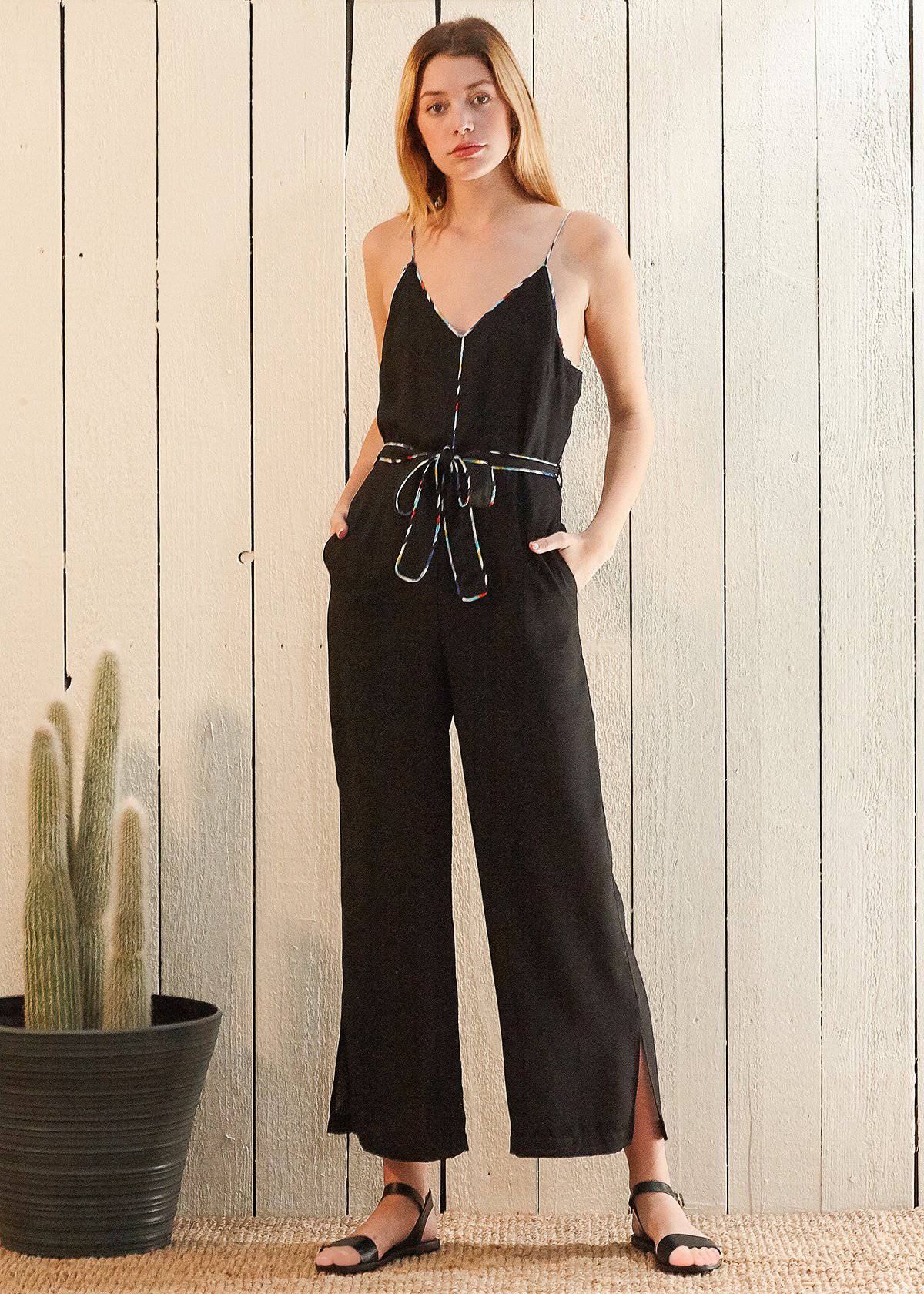 Women's Multi-color Binding Jumpsuit in Black