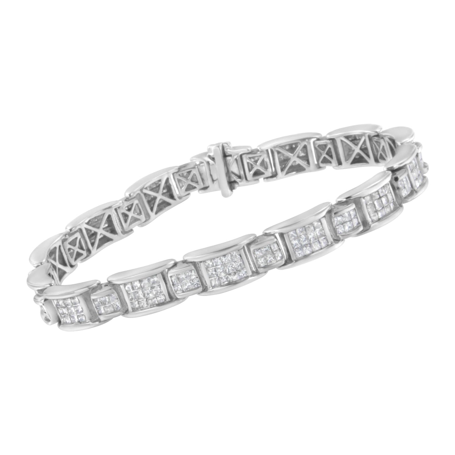 14K White Gold 5.0 Cttw Princess-Cut Diamond Rectangular Alternating S