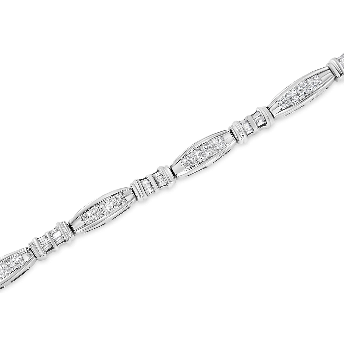 14K White Gold 2.0 Cttw Channel-Set Alternating Baguette and Princess-