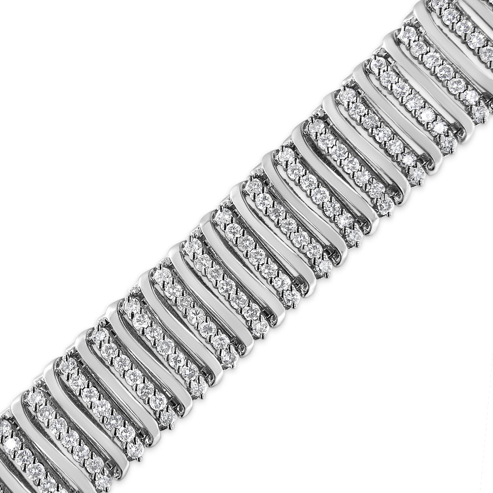 .925 Sterling Silver 8 1/2 Cttw Diamond 7 Row Chevron "S" Curved Link