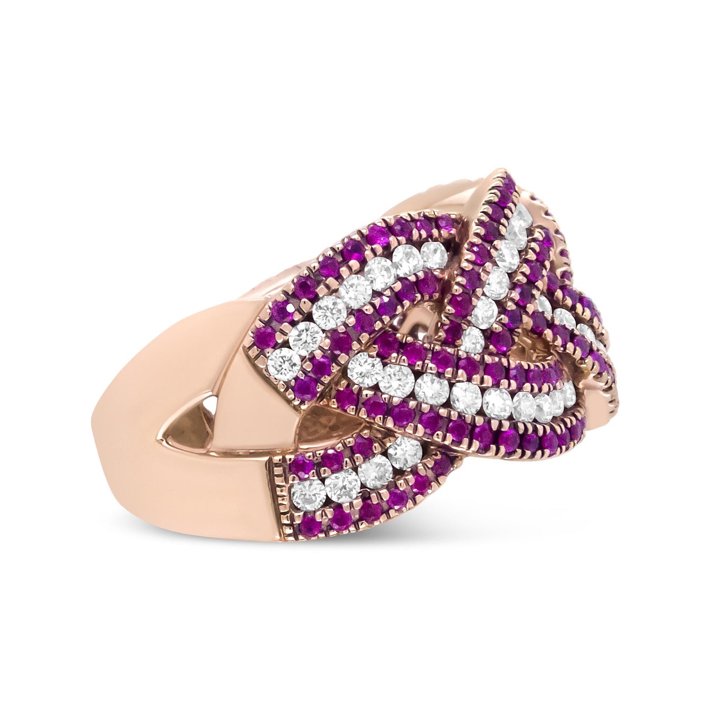 18K Rose Gold Red Ruby and 7/8 Cttw Diamond Woven Braided Band Ring (F