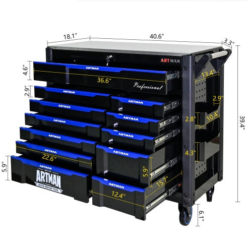 12-Layer Drawer Multi-Purpose Tool Car, With Wheels, Iron Top