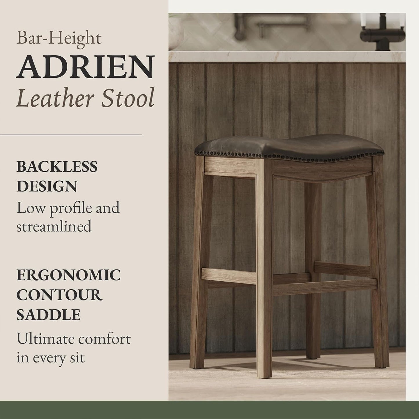 Adrien 31 Inch Bar Height Backless Saddle Barstool in Reclaimed Oak