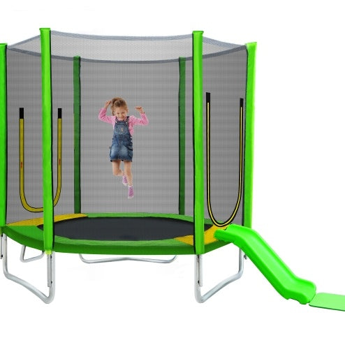 7FT Trampoline For Kids With Safety Enclosure Net, Slide And Ladder,