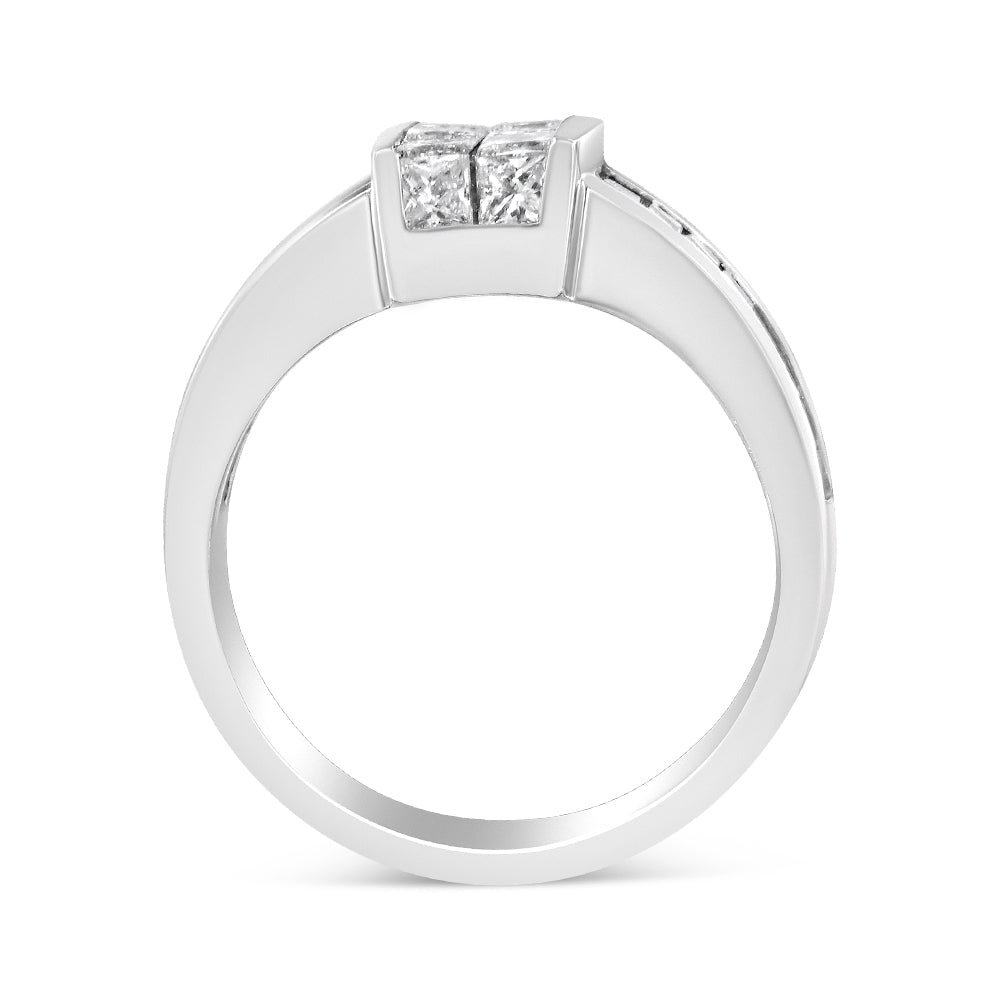 14K White Gold 2 3/4 Cttw Invisible-Set Princess and Channel-Set Bague