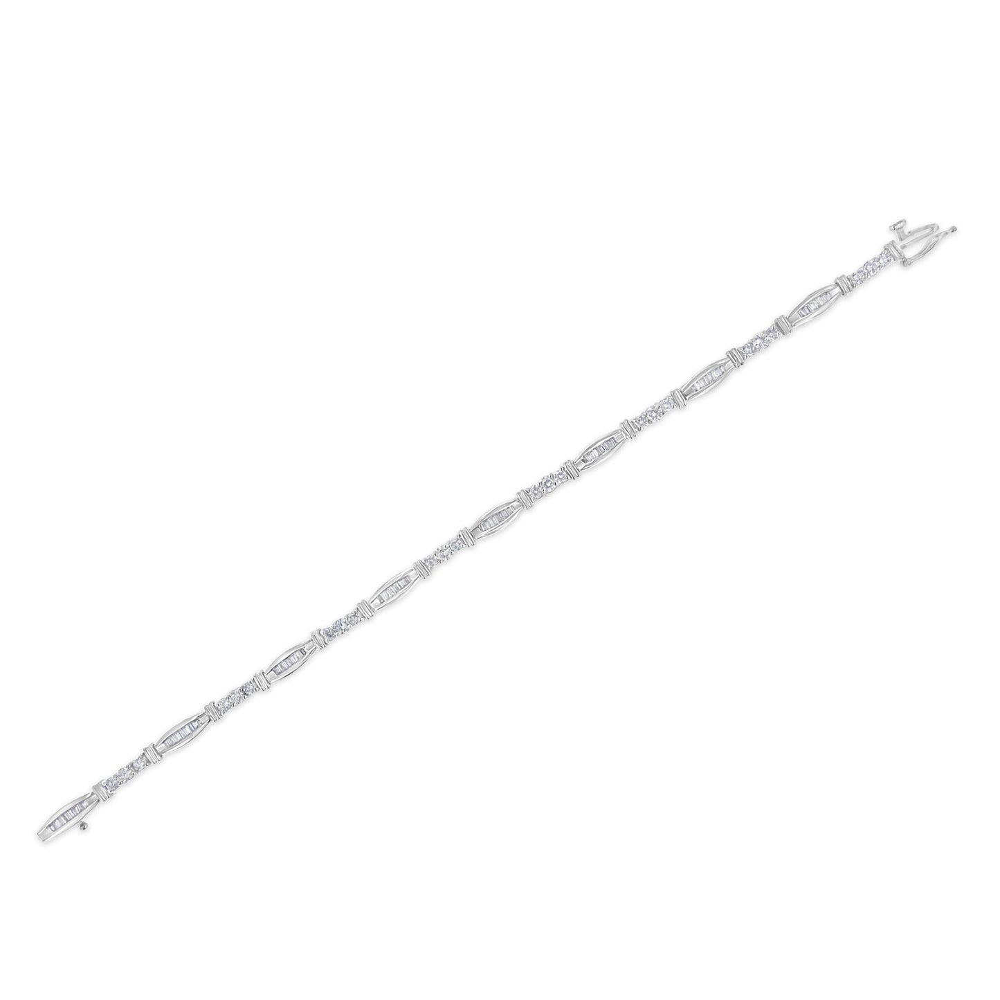 10K White Gold Geometric Pattern Diamond Tennis Bracelet (3 cttw, H-I