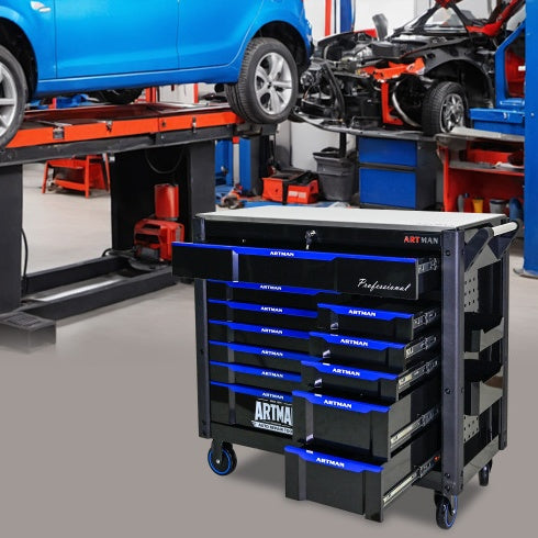 12-Layer Drawer Multi-Purpose Tool Car, With Wheels, Iron Top