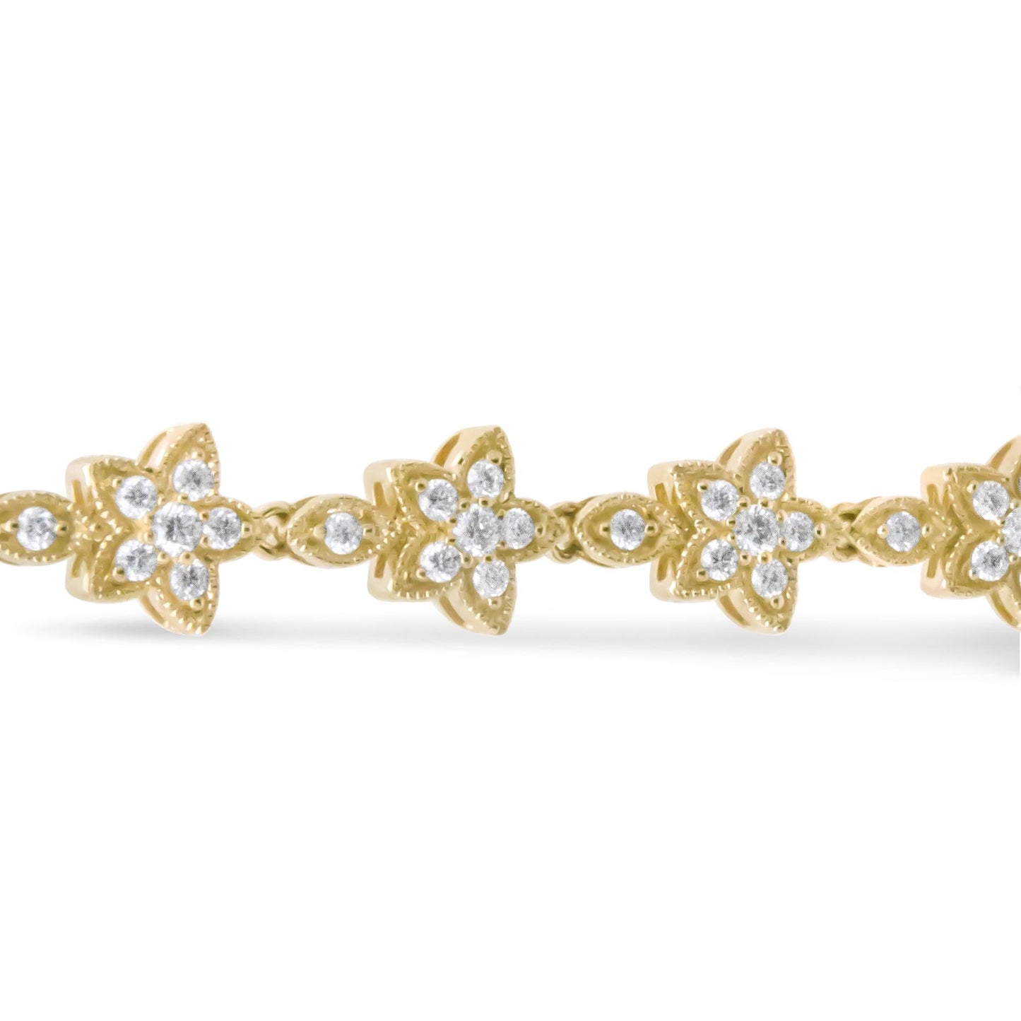 14K Gold 1 1/5 Cttw Round Diamond Floral Star-Shaped Link Bracelet