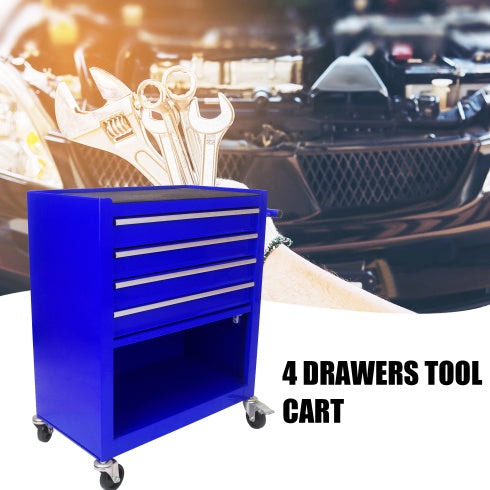 4 DRAWERS MULTIFUNCTIONAL TOOL CART WITH WHEELS-BLUE