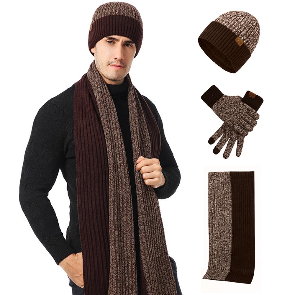 3Pcs Winter Scarf Hat Gloves Kit Beanie Hat & Long Scarf & Gloves Gift