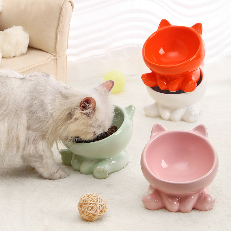 Ceramic Cat Bowl Cat Bowl Cat Food Bowl Neck Guard Oblique Mouth Dog