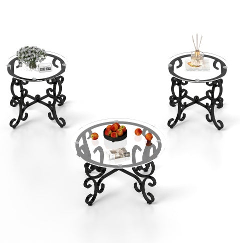 3 Piece Tempered Glass Surface Coffee Table Set, Decor Coffee Table