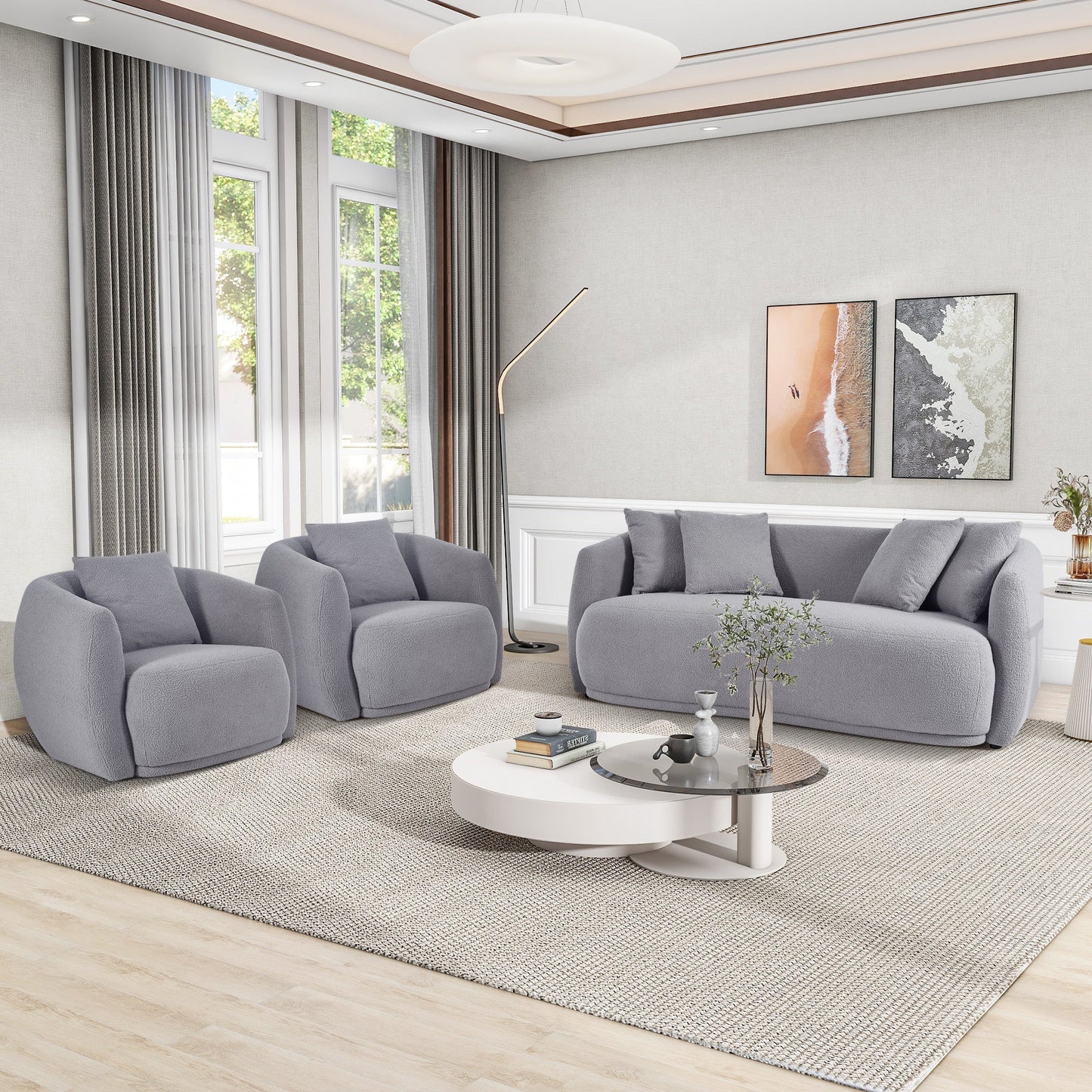 U_Style Upholstered Sofa Set,Modern Arm Chair for Living Room and