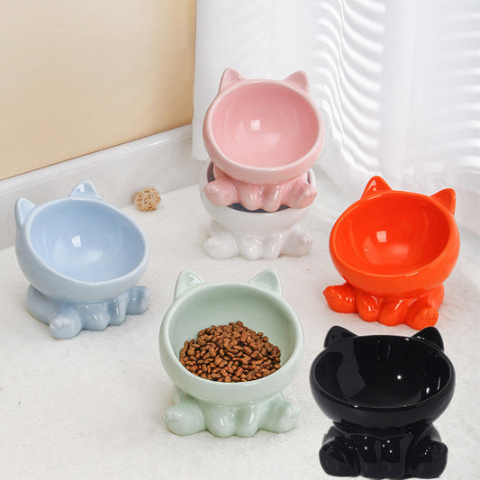 Ceramic Cat Bowl Cat Bowl Cat Food Bowl Neck Guard Oblique Mouth Dog