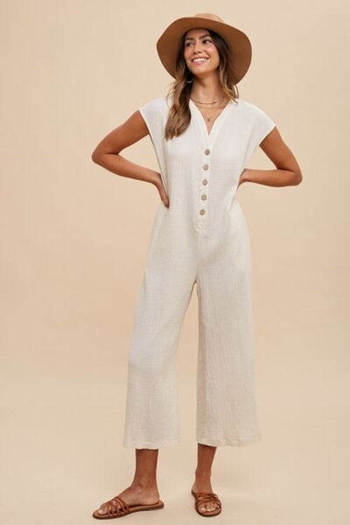 Annie Wear Wide Leg Jumpsuit with Button Detail and Pockets