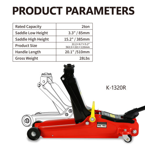 2 Ton Low Profile Floor Jack With Floor Jack Lift Range Of 3.3