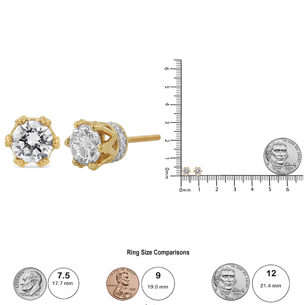 14K Yellow Gold 2.0 Cttw Round Diamond Crown Stud Earrings (I-J Color,